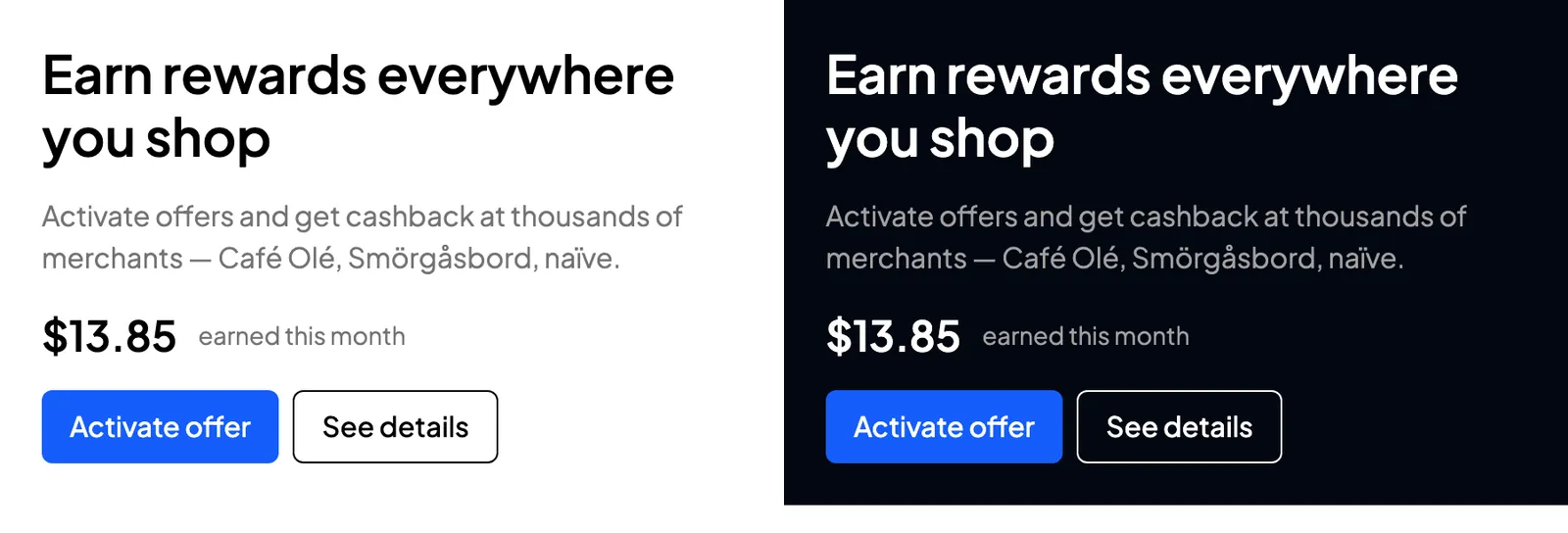 The same UI rendered in Plus Jakarta Sans, shown in light and dark mode side by side